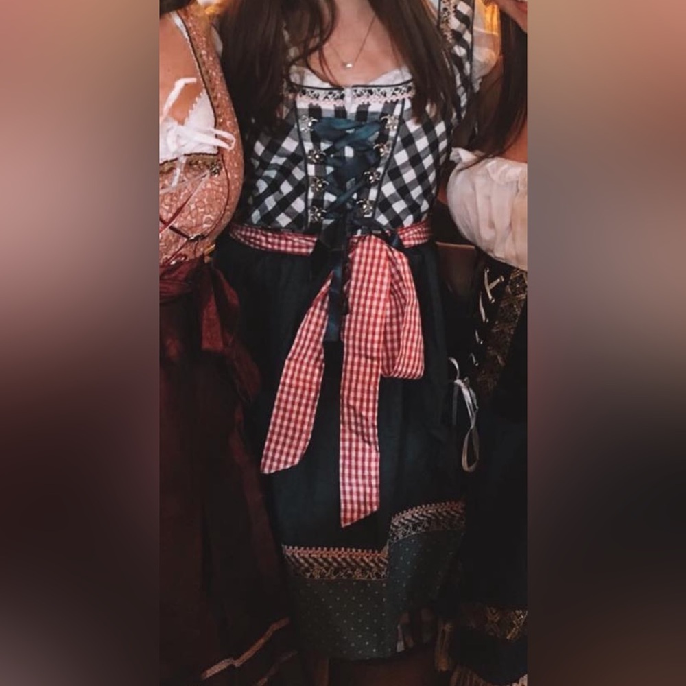 Oktoberfest Dirndl - Navy Gingham Corset, with lace details and apron